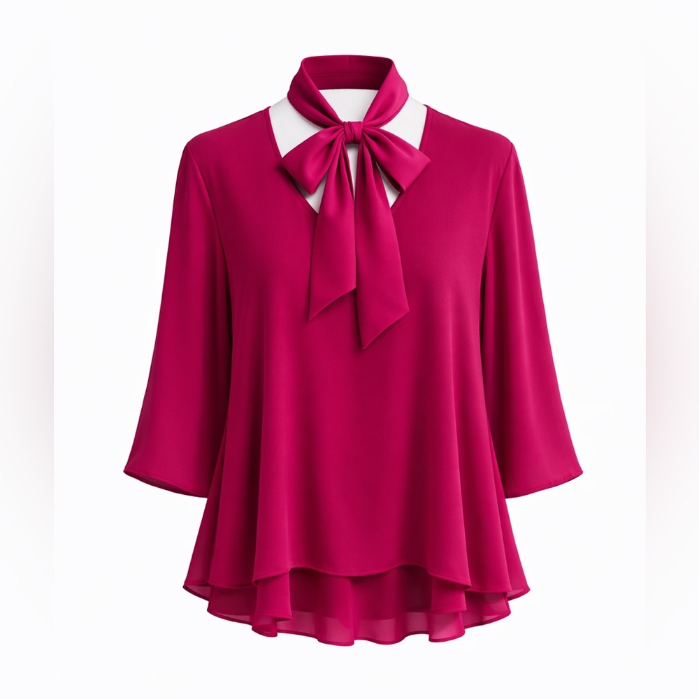 Susan Graver Women's Fuchsia Blouse with Bow Detail